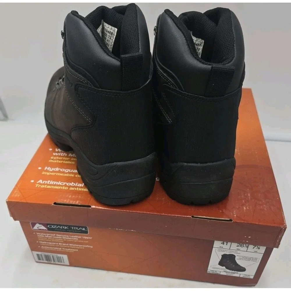 Ozark Trail Bandy II Men's Hiking Boots Size 7.5 Dark Brown Leather Waterproof